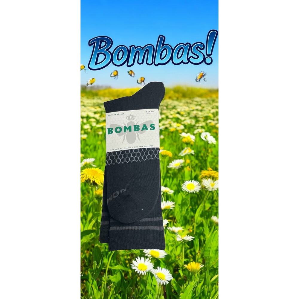 Bombas Half Calf Crew Socks Black & Gray XL New